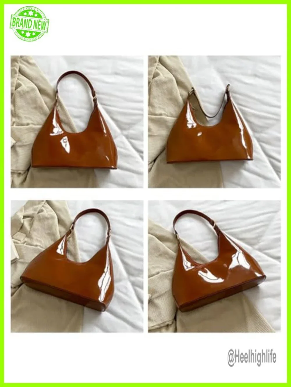 Patent Leather Hobo Bag Crescent Shoulder Bag Small Tote Satchel Purse